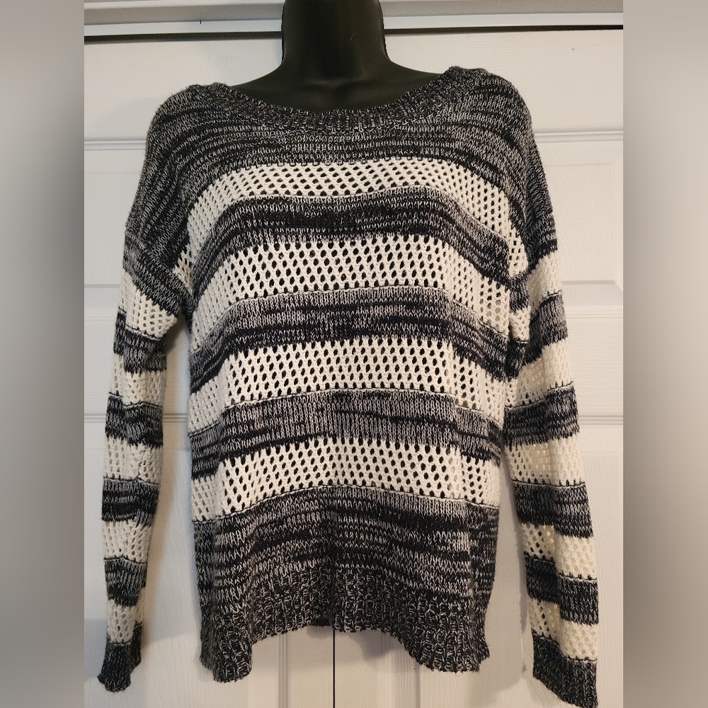 Grey and White Striped Sweater